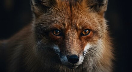 Fototapeta premium Close-up of a Fox with Intense Amber Eyes in Dark Background