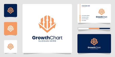 Initial Letter V and Arrow for Marketing Chart Bar Diagram Statistic Logo design inspiration. Minimal Business card design template.
