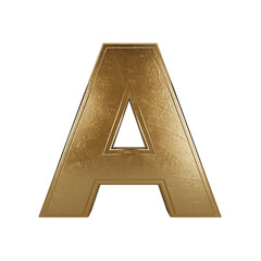 3D Rendered Gold Letter A with Scratched Metal Texture