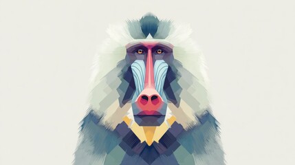 Naklejka premium Minimal vector baboon, cute stylized face, soft color blocks, white background