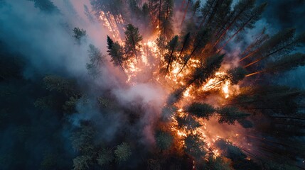 Fototapeta premium Environmental Impact of Large-Scale Wildfire from Above
