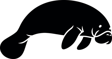 Black manatee silhouette white animal
