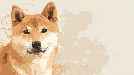 Minimal vector shiba inu portrait, soft orange tones, round shapes, clean outline, white background