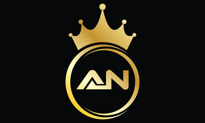 abstract golden gradient AN crown letter logo.