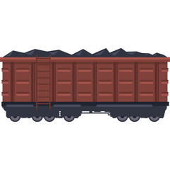 Rusty Red Coal Car Filled With Black Coal on a Transparent Background Detailed Train Freight Transportation Icon