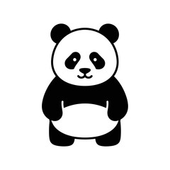 Simple black and white vector illustration of a standing panda bear mascot.