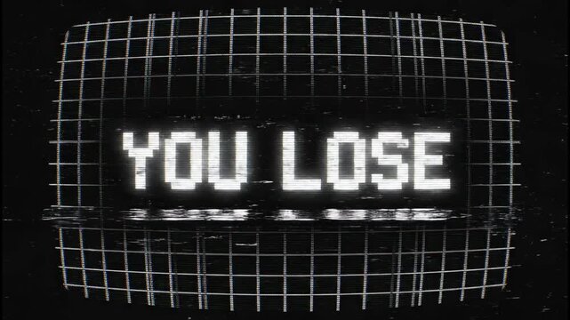 Retro Video Game You Lose Message on Screen Animation.