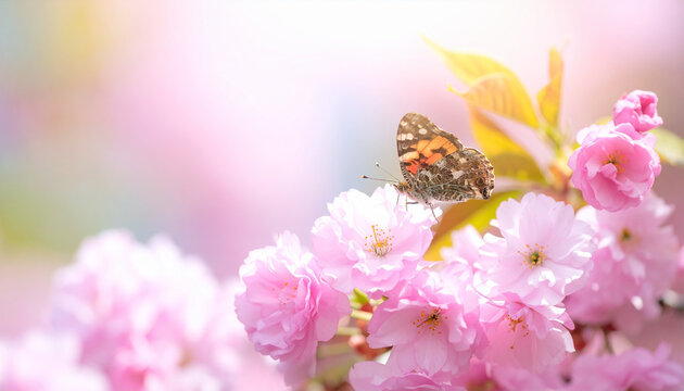 Pink butterflies with pink hearts and pink hearts on a pink background
