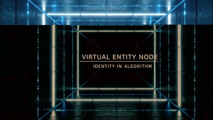 Futuristic Virtual Entity Node with Illuminated Pathways Representing Identity in Digital Algorithmic Space