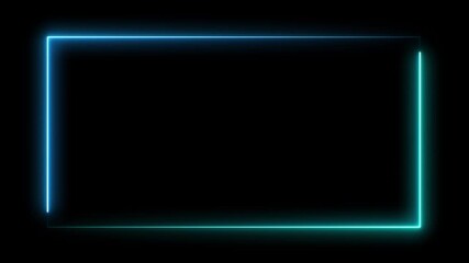 Abstract blue and green square frame with LED glowing light effect along lines on black background, for copy space. 4K looping. - Powered by Adobe