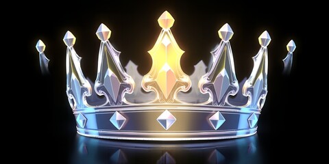 Gleaming crystal crown with golden and blue highlights on a reflective black surface