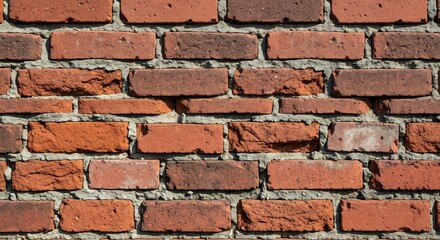 Obraz premium A closeup shows a brick wall revealing variations in color and texture with mortar lines separating the bricks