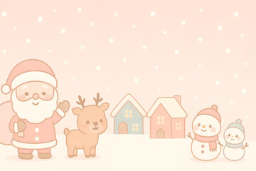 Naklejka premium Pastel Christmas Illustration with Santa and Reindeer