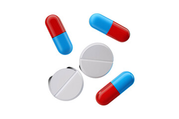 3D Pills and Capsules Medicine Set Isolated on Transparent Background Illustrating Healthcare Pharmacy Treatment and Wellness
