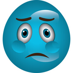 Sad Blue Emoji with Big Eyes and Wrinkled Forehead Displaying Disappointment and Concern Isolated on White Background