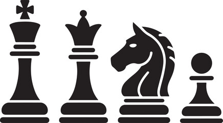 Chess piece icons set. Board game. Black silhouettes illustration. Outline set of chess vector icon for web design isolated on white background. King, queen, bishop, pawn, horse, knight, rook.