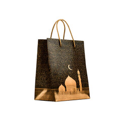 Elegant gold foil design on a patterned black shopping bag for gifting celebrations