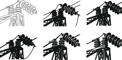 High voltage transmission tower insulator configurations for electrical engineering, power grid safety, infrastructure design, and industrial energy distribution systems