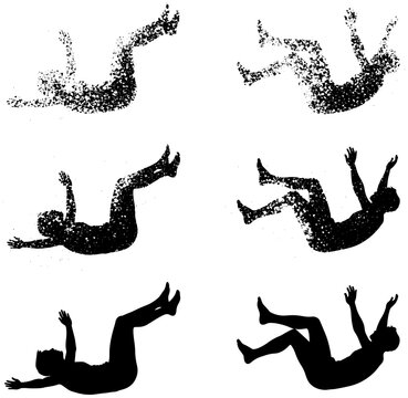 Falling man silhouettes isolated on, perfect for illustrating accidents, failures, and dramatic scenes with a sense of gravity