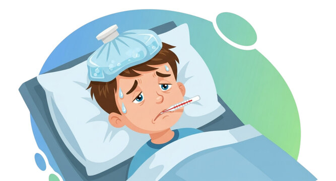 The boy is sick with a fever