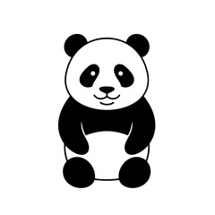 Obraz premium Cute minimal black and white vector icon of a sitting panda bear.