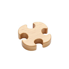 Light Brown Wooden Puzzle Piece Shaped Object Isolated On A Transparent Background With Soft Lighting And A Subtle Grain Texture