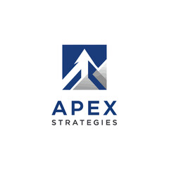 Fototapeta premium Apex Strategies logo design with upward arrow and mountain peak.