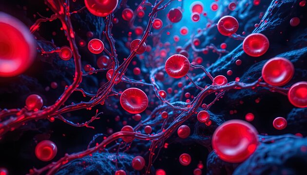 Vibrant red blood cells flowing through veins, a stunning biological visualization for medical research and healthcare innovation campaigns, and science projects - Powered by Adobe