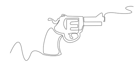 single line drawing of  revolver.continuous line drawing of a revolver. a minimalist outline of a weapon for design elements, icons, or the military.