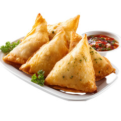 Isolated bowl of traditional soup with oriental floral pattern on transparent PNG.