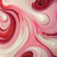 Swirling patterns of glossy pink white and red liquid creating a smooth abstract texture