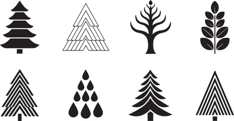 Naklejka premium Stylized tree and leaf icons in black and white on white background nature plant