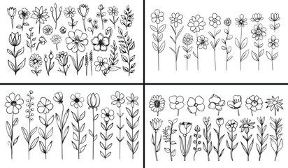 Floral Line Art, Hand Drawn Flower Illustration, Botanical Flower Vector, Minimal Floral Design, Elegant Nature Drawing, Black and White Flower Art, Decorative Floral Pattern, Creative Flower Outline,