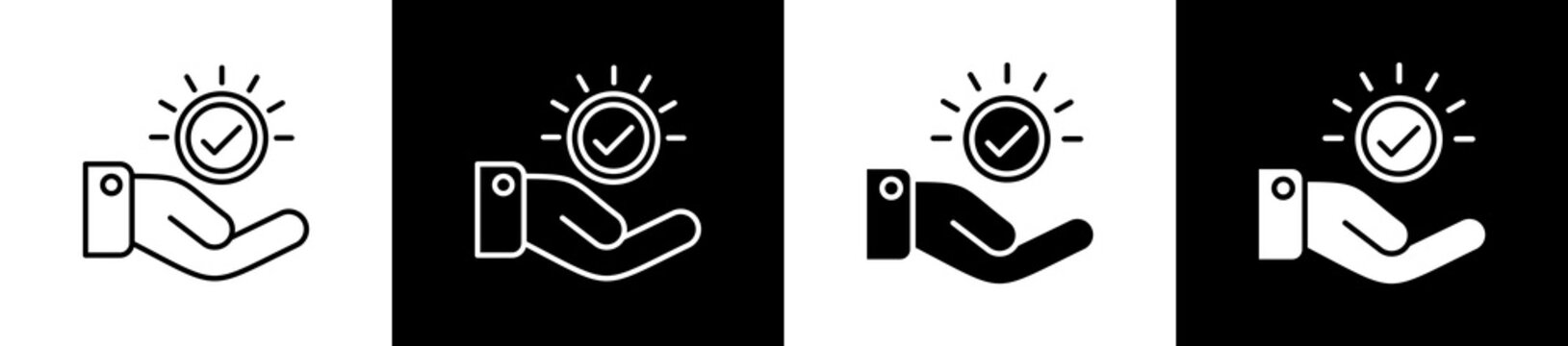 Assurance icon set in line and glyph style on black and white background