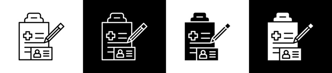 Registration icon set in line and glyph style on black and white background