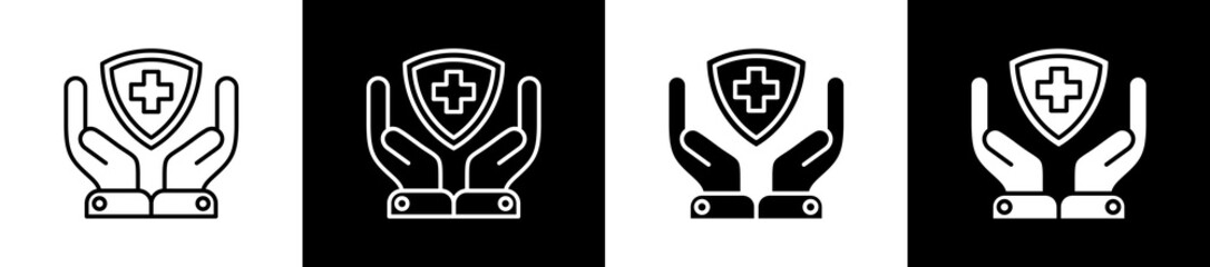 Health Insurance icon set in line and glyph style on black and white background