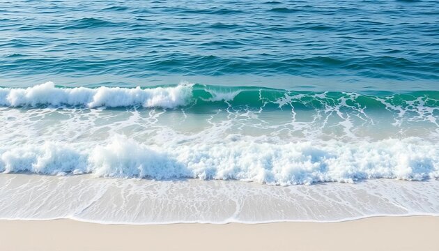 Serene ocean waves crashing on a white sandy beach, shore, photography