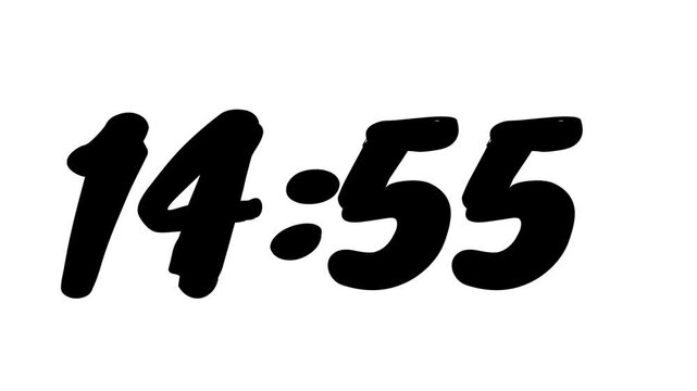 Countdown timer from 15 minute to 14 minute on white background