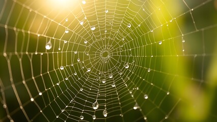 dismembering. A spider web with morning dew drops, backlit by soft sunlight. wildlife magazines, conservation campaigns, designed for eco-tourism storytelling, used by chefs.