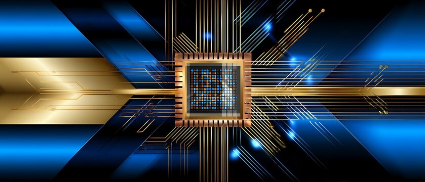 Futuristic Technology Background with Microchip and Circuit Patterns in Blue