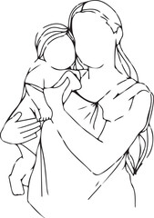 Mother and Child Illustration, Parenting Line Art Drawing, Family Love Sketch, Hand Drawn Mother Vector, Minimal Parenting Design, Parent and Baby Art, Black and White Family Vector, Motherhood Illust