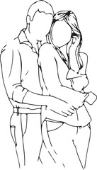 Couple Line Drawing, Romantic Pose Illustration, Hand Drawn Couple Vector, Love Relationship Sketch, Minimal Couple Line Art, Simple Romantic Drawing, Emotional People Illustration, Black and White Co