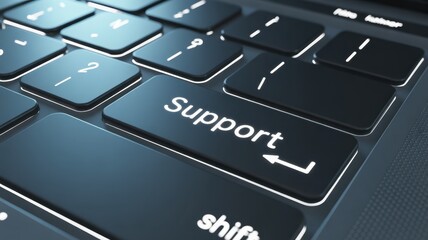 Support Key on Keyboard: A close-up view highlights the Support key on a sleek laptop keyboard, its inviting prompt beckoning users towards a realm of assistance and guidance