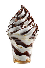 Ice cream sundae layered with chocolate sauce and sprinkles