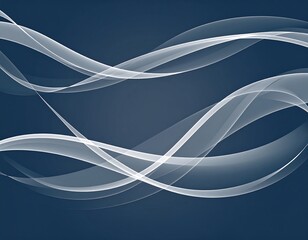 White translucent wave-like ribbons flowing on a dark-blue gradient background