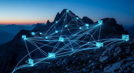 Futuristic Network Connecting Mountain Peaks - A Vision of Connectivity.