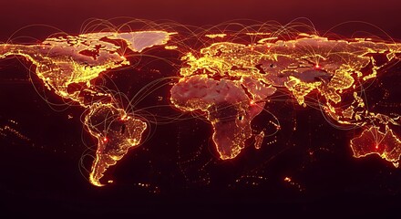 Global Connectivity - A Network of Light Across the World Map.