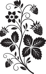 Vintage botanical illustration of a strawberry plant with ripe fruit and delicate flowers