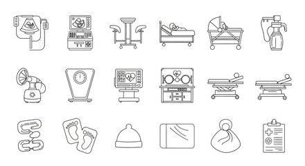 Obstetrics and Gynecology Medical Icon Set: Outline Style Illustration for Healthcare and Women's Health Content