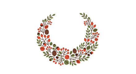 Fototapeta premium Floral Wreath Illustration with Berries and Leaves.